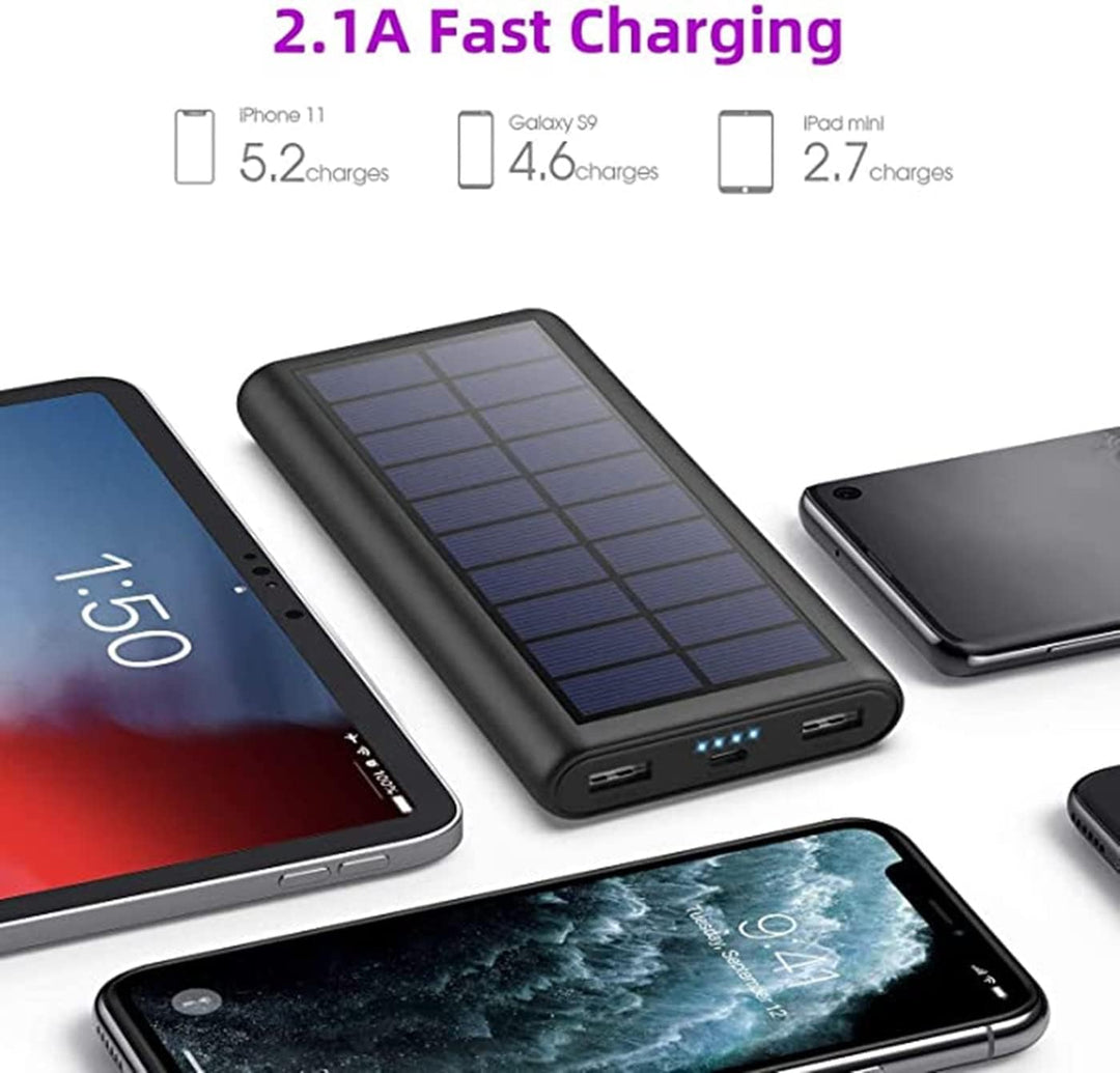Solar Powerbank 26800mAh, USB C Power Bank Tragbares Solarladegerät, 15W PD3.0A Schnellladung Extern