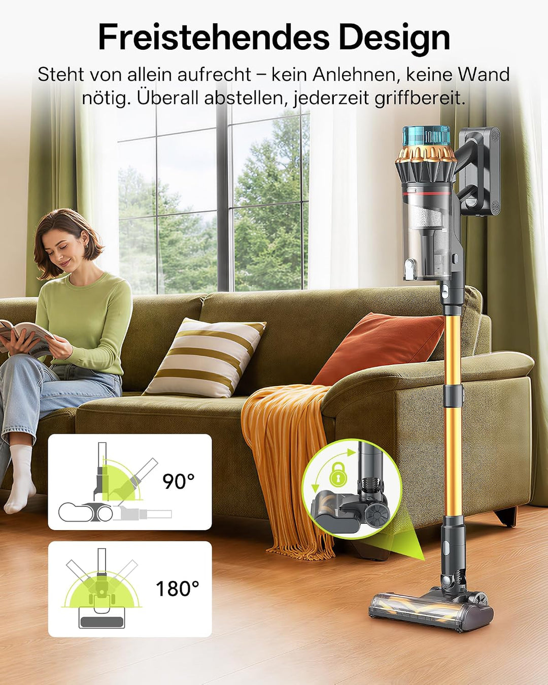 Vexilar 14pro Akku Staubsauger, Staubsauger Kabellos mit Flex-Gelenk, Green LED, Touchscreen, Selbst