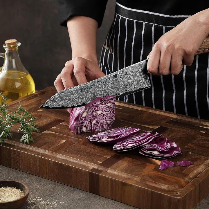 Wakoli EDIB Pro Damast Kiritsuke Chefmesser mit Gravur – Personalisiertes Messer, 20cm Klinge aus 67
