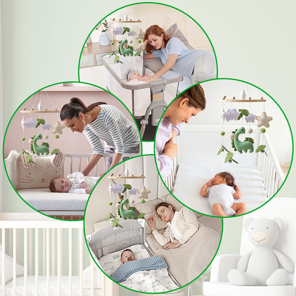 Mobile Baby Windspiele, Mobile Babybett, mit Dinosaurier, Sterne, Wolken, Blätter aus Filz, Holz Hän