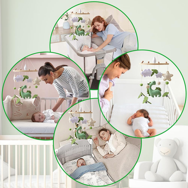 Mobile Baby Windspiele, Mobile Babybett, mit Dinosaurier, Sterne, Wolken, Blätter aus Filz, Holz Hän