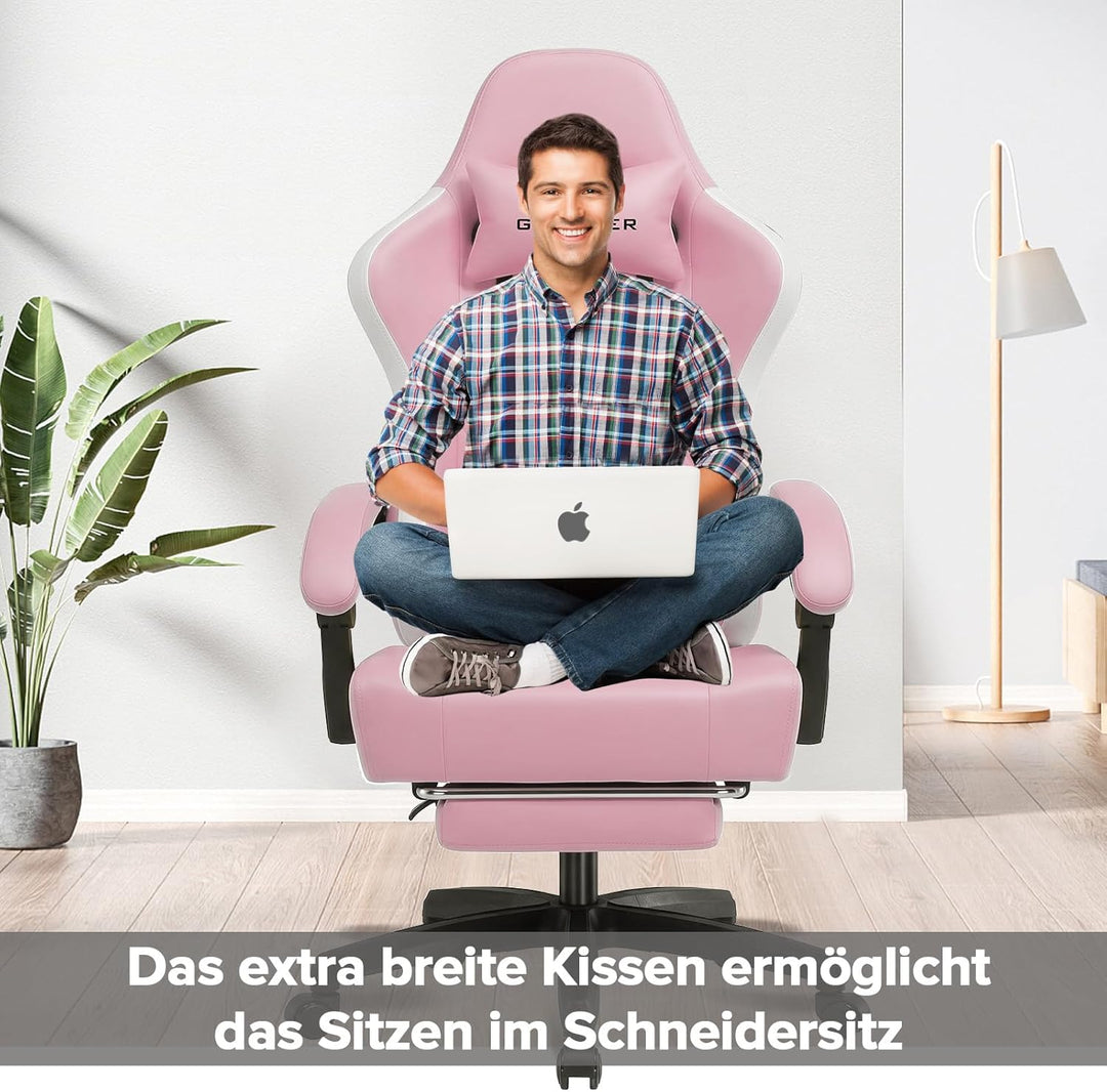 GTPLAYER Gaming Stuhl Ergonomischer Gaming Sessel Schreibtischstuhl Kunstleder, Federsitzkissen, Ver