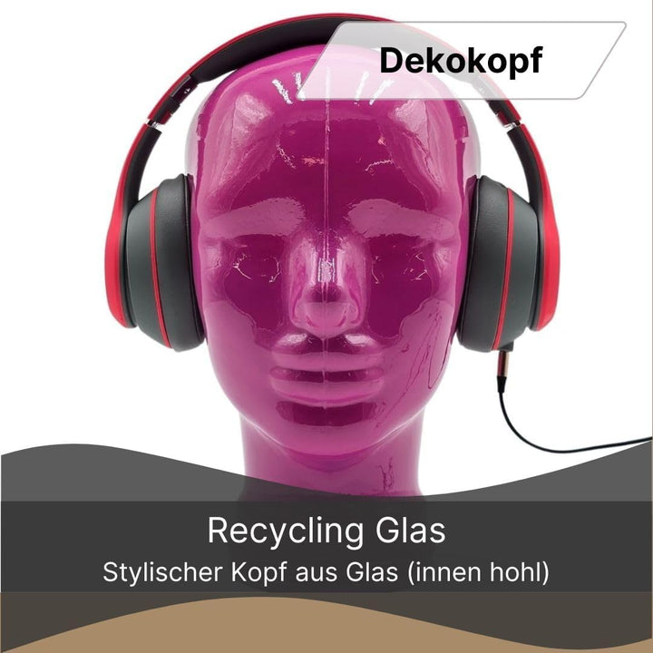 Glaskopf Ständer für Kopfhörer, Headset & VR-Brille – Dekorativer Kopf aus Glas – Design Kopfhörerha