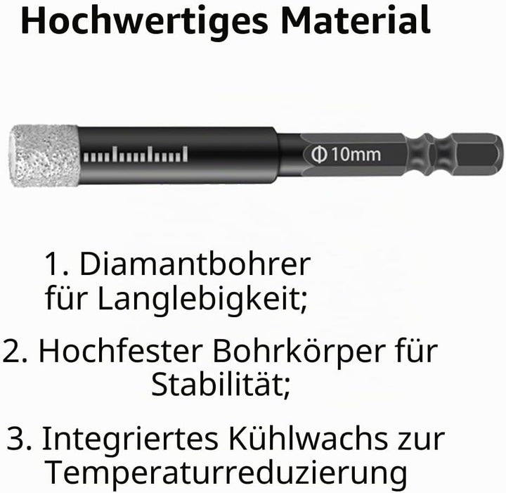 Diamantbohrer Set, Fliesenbohrer Set 7-tlg(5, 6, 8, 10,12,14,16mm), Sechskant-Schaft, Diamant Bohrer