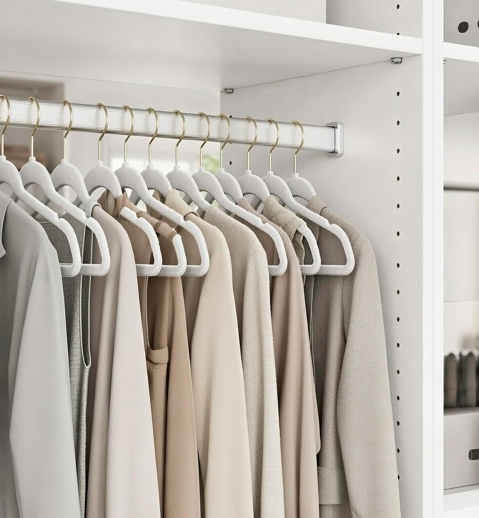 25 Stück hochwertige Samt Kleiderbügel in der Farbe Weiss mit Gold Look Haken/Anti-Rutsch/von Sticka
