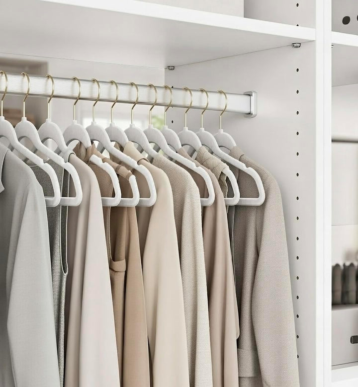 25 Stück hochwertige Samt Kleiderbügel in der Farbe Weiss mit Gold Look Haken/Anti-Rutsch/von Sticka