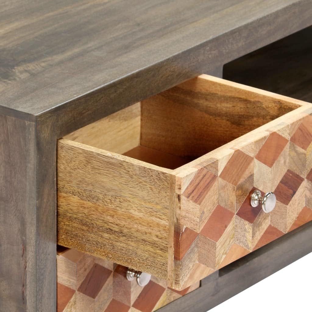 vidaXL Mangoholz Massiv TV Schrank Mit Rautenmuster TV Möbel Tisch Lowboard Fernsehtisch Fernsehschr