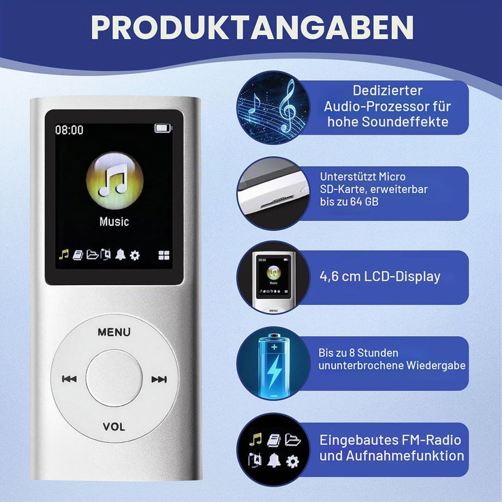 MP3/MP4-Player Unterstützt Bis zu 64 GB TF-Karte Tragbarer MP3 Musik Player 1.8 Zoll LCD Bildschirm