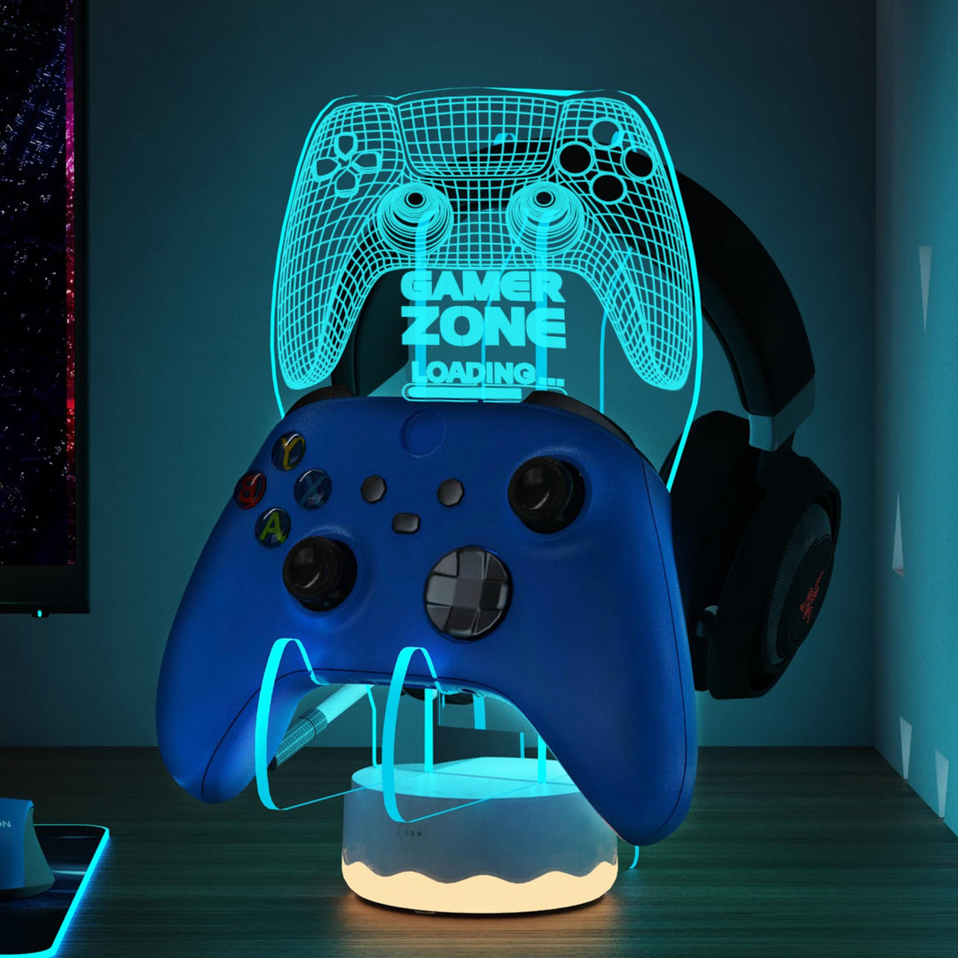 Light Up Headset und Controller Ständer, 16 Farben 3D LED Lichter Gamepad Kopfhörerhalter mit Fernbe