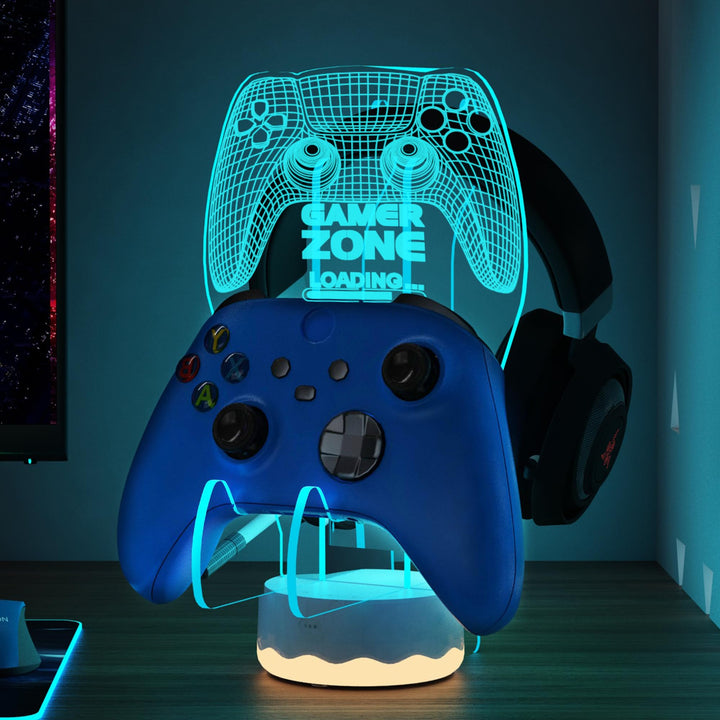 Light Up Headset und Controller Ständer, 16 Farben 3D LED Lichter Gamepad Kopfhörerhalter mit Fernbe
