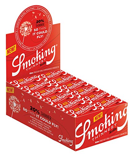 Smoking Thinnest Rolls, King Size Slim, 4 Meter Endlos-Zigarettenpapier, 1 Box (24 Rolls)