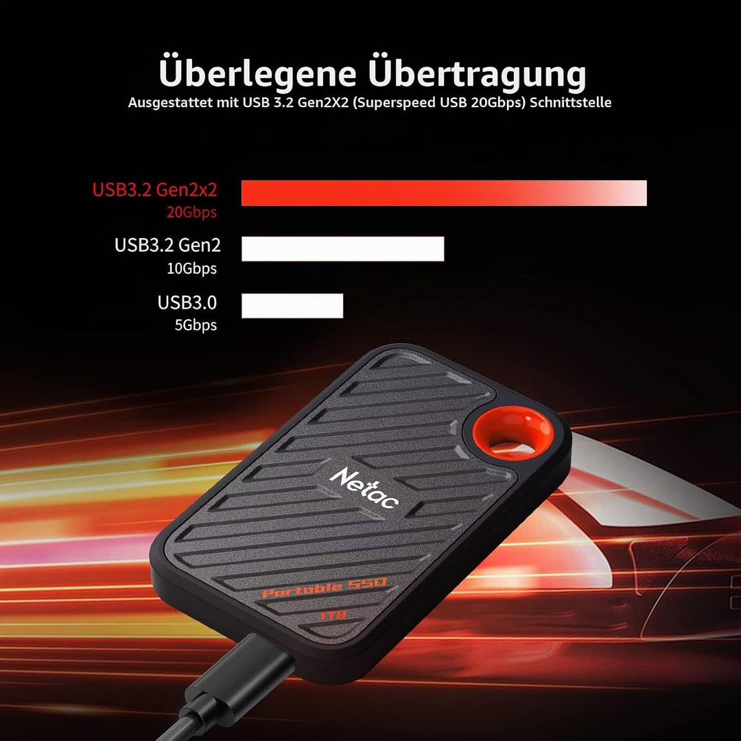 Netac ZX20 Extreme SSD 1TB Portable NVMe SSD USB 3.2 Gen 2x2 Bis zu 2000MB/s Lesen und 1700MB/s Schr