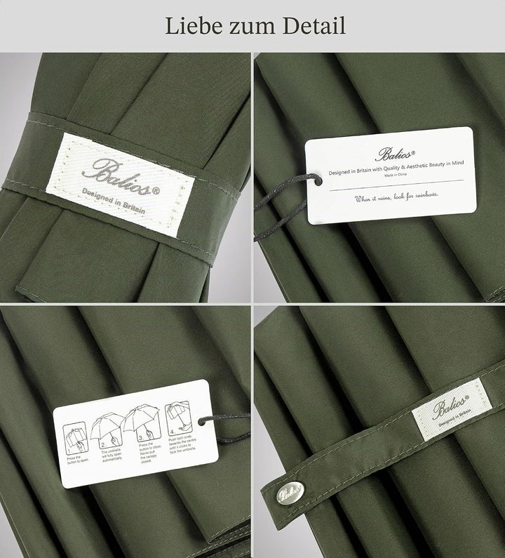 Balios® Regenschirm Mit Echtem Holzgriff -Optional | Auf Zu Automatik | Sturmfest & Windsicher | Tas