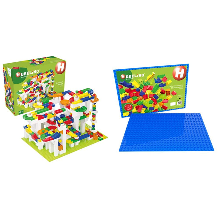 Hubelino mega (585-teilig), 420633 & 420329 Kugelbahn Grundplatte 560 Noppen Blau, kompatibel Bundle