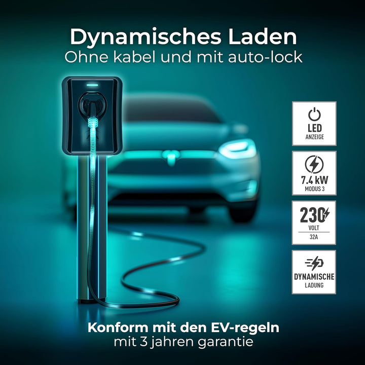 Masterplug EV Wandladegerät für Elektro und Einstecken-Hybridfahrzeuge, Typ 2, Modus 3, Automatische