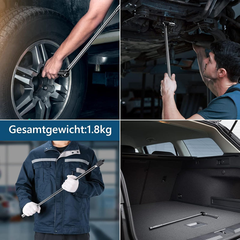 MAXPOWER 450mm Breaker Bar 1/2 zoll Gelenkgriff mit 17 mm/19 mm/21 mm Steckschlüssel 125mm Erweiteru