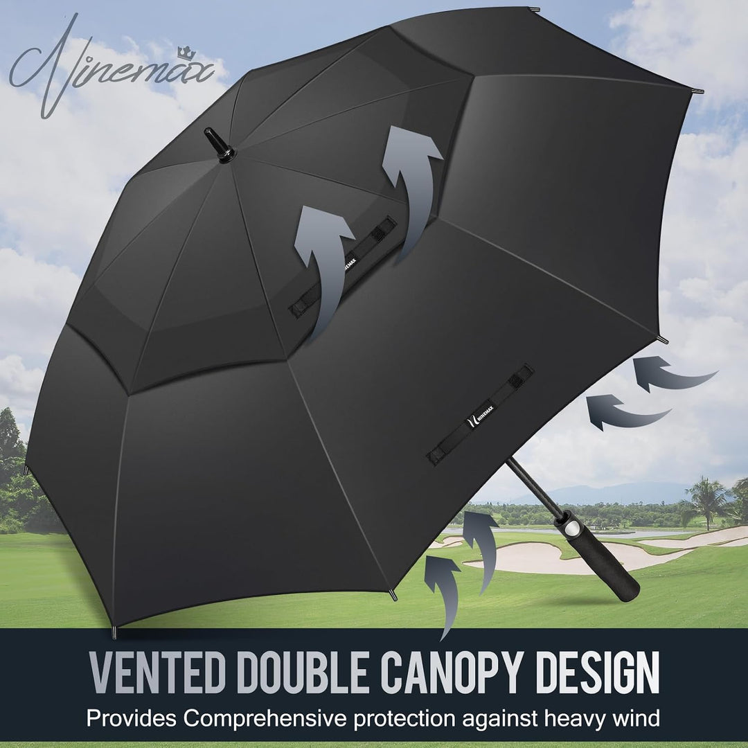 NINEMAX Golf Regenschirm Gross Sturmfest XL/XXL, Grosser Regenschirm Sturmfest Stabil, Golfschirm Gr