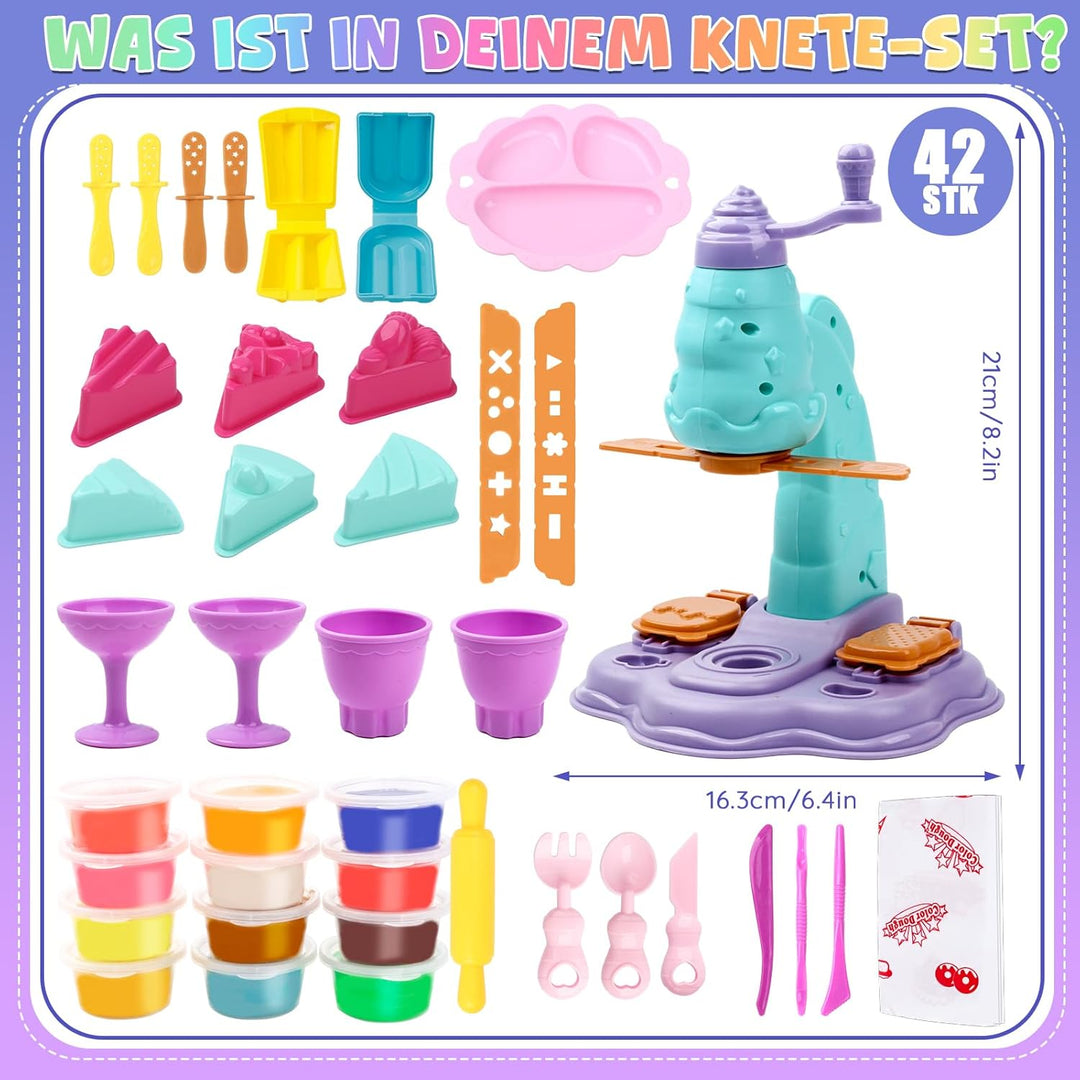 JoiTale Knete Set für Kinder, 42 Eismaschine Set Knete Zubehör , Kinderknete Kitchen Creations Spiel