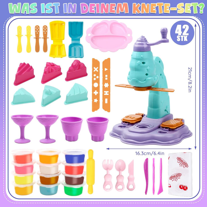 JoiTale Knete Set für Kinder, 42 Eismaschine Set Knete Zubehör , Kinderknete Kitchen Creations Spiel