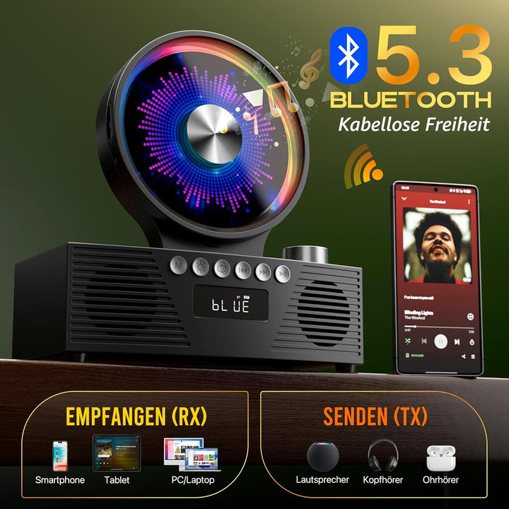 ROADOM CD Player Bluetooth 5.3 mit Dual Lautsprecher, 4000mAh Tragbar Wiederaufladbar, 6-in-1 Wieder