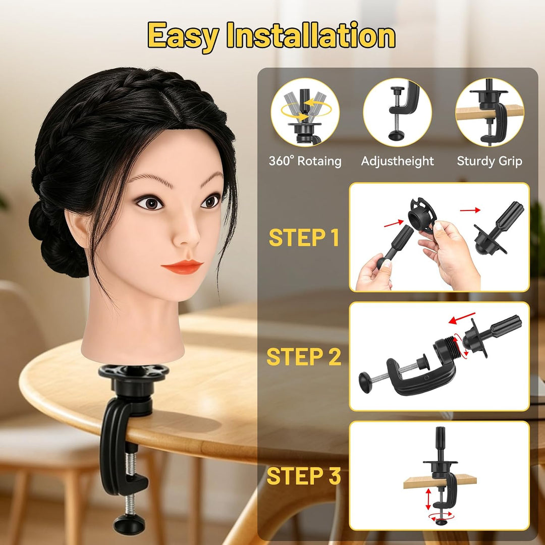Yofuly 18Inch Trainingsköpfe für Friseure Übungskopf, 100% Echthaar Kosmetik Schaufensterpuppenkopf