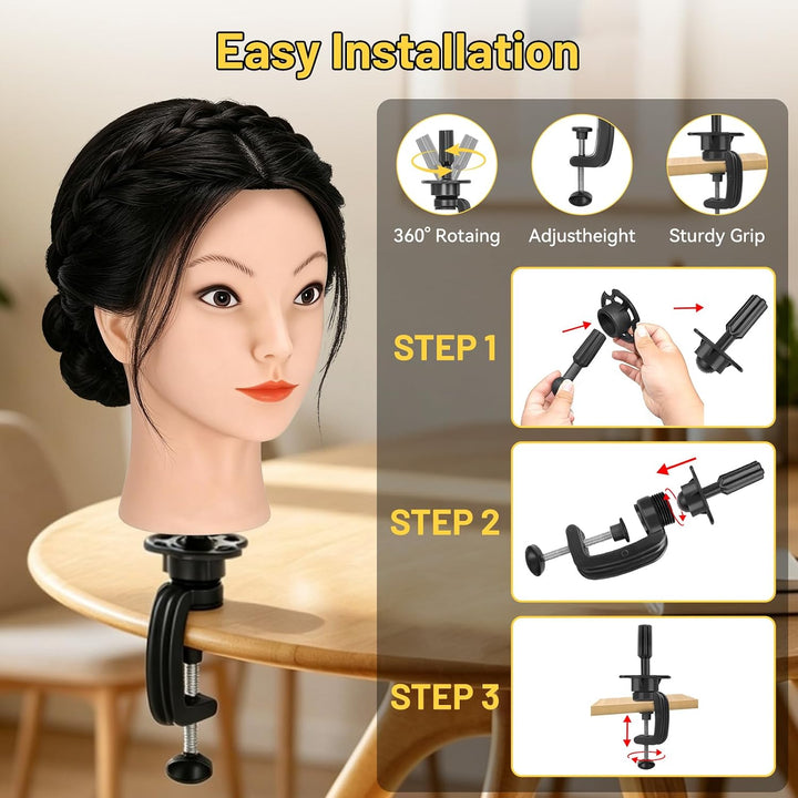 Yofuly 18Inch Trainingsköpfe für Friseure Übungskopf, 100% Echthaar Kosmetik Schaufensterpuppenkopf