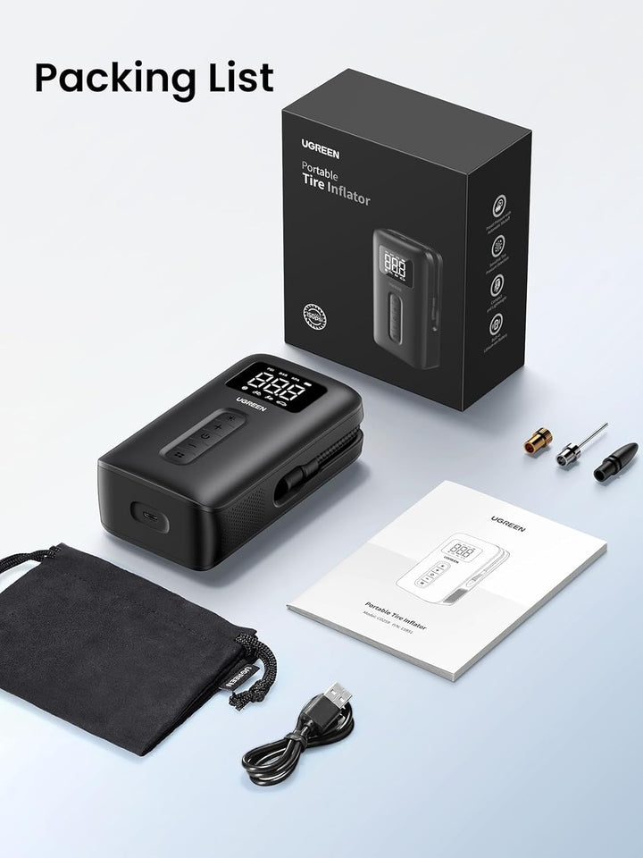 UGREEN Luftpumpe 150 psi Elektrischer Kompressor Tragbar Fahrradpumpe Mini Reifenpumpe mit Digital L