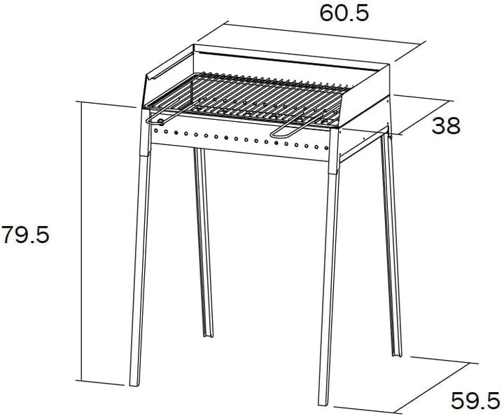 LISA Vesuvio Kohlegrill 60 x 40 cm - Aluminiumeisen - abnehmbare Füsse mit Bajonettanschluss