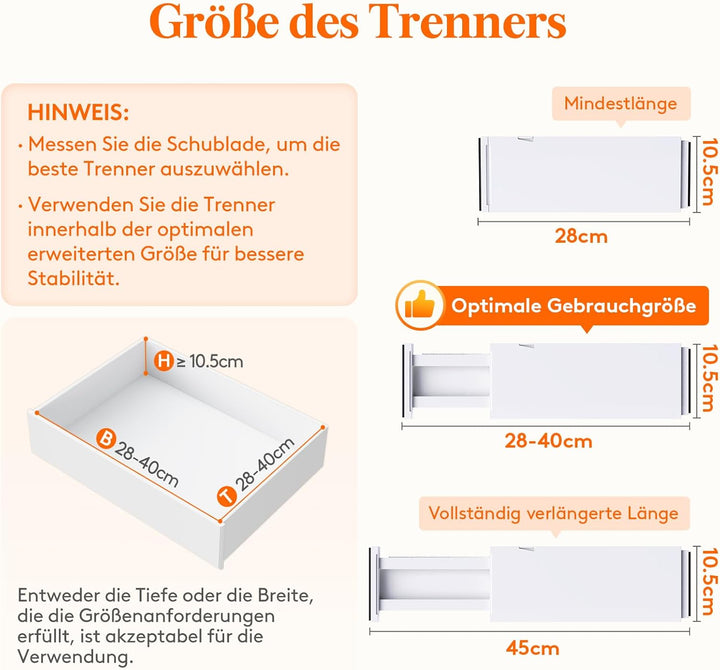 Lifewit 4er Set Kunststoff Schubladentrenner für Innenlänge 27–40cm & Höhe＞10.5cm Schubladen, Verste