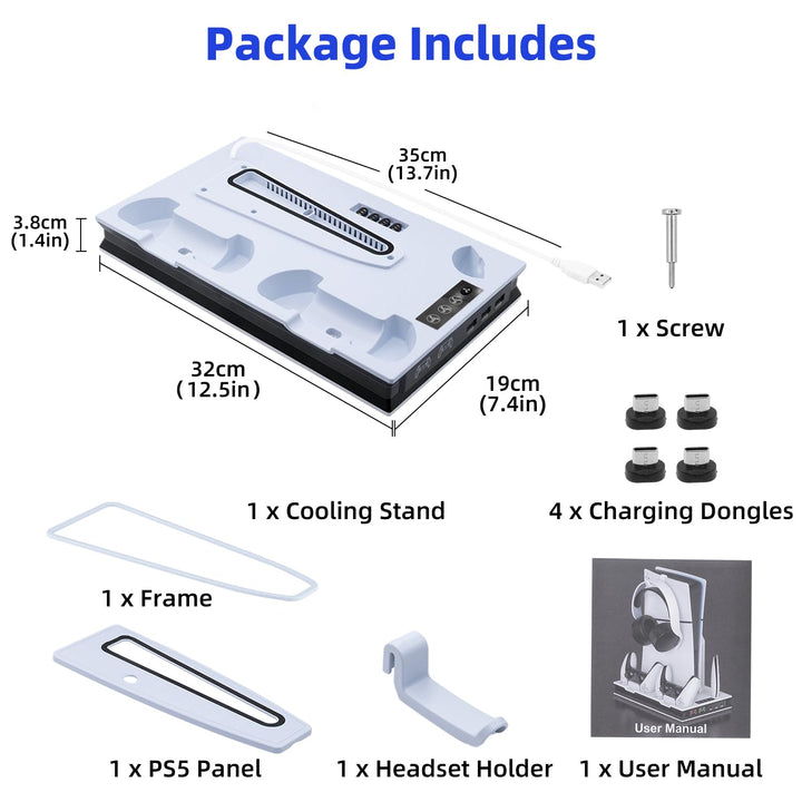 Mcbazel PS5 Pro/ PS5/ PS5 Slim Ladestation Ständer mit 3 Stufig Lüfter und Licht, PS5 Ständer Contro