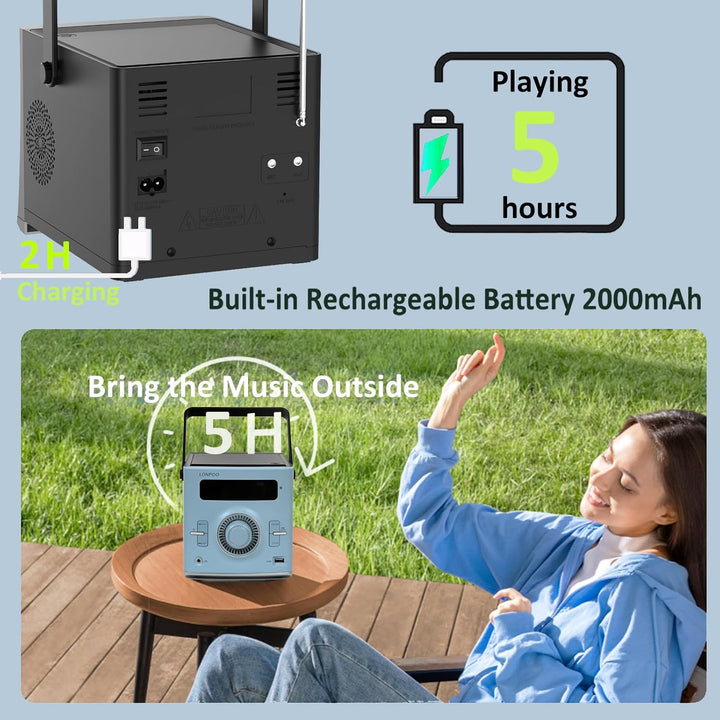 Tragbarer CD-Player Boombox 20W für Draussen, Eingebaute wiederaufladbare BatterieFM-Radio/Bluetooth