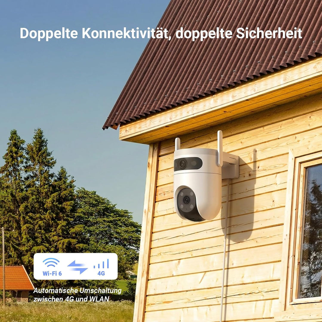 EZVIZ 4G &amp; WLAN 6 Überwachungskamera Aussen, 3K+3K Dual-Lens, 360° Pan &amp; Tilt Überwachung Outdoor, K