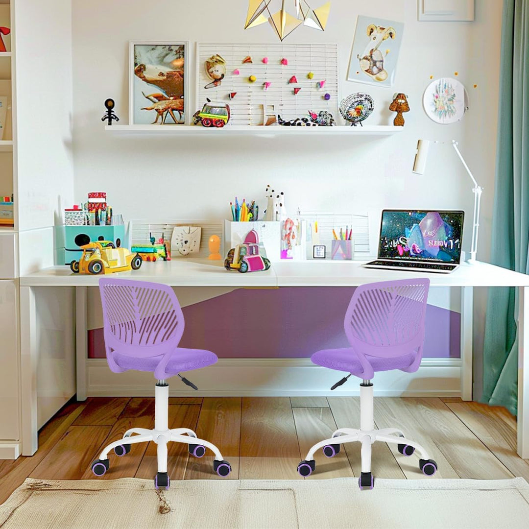 Homy Casa 2er Set Lila Schreibtischstuhl Verstellbarer Drehstuhl Bürostuhl Stoffsitz Ergonomischer A