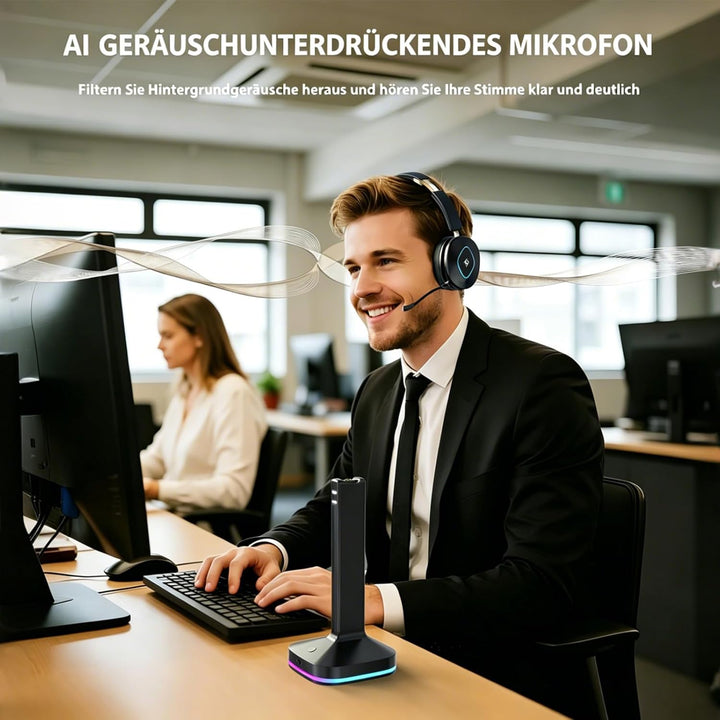 Earbay Kabelloses Headset mit Mikrofon für die Arbeit, V6.0 Bluetooth-Headset mit Geräuschunterdrück