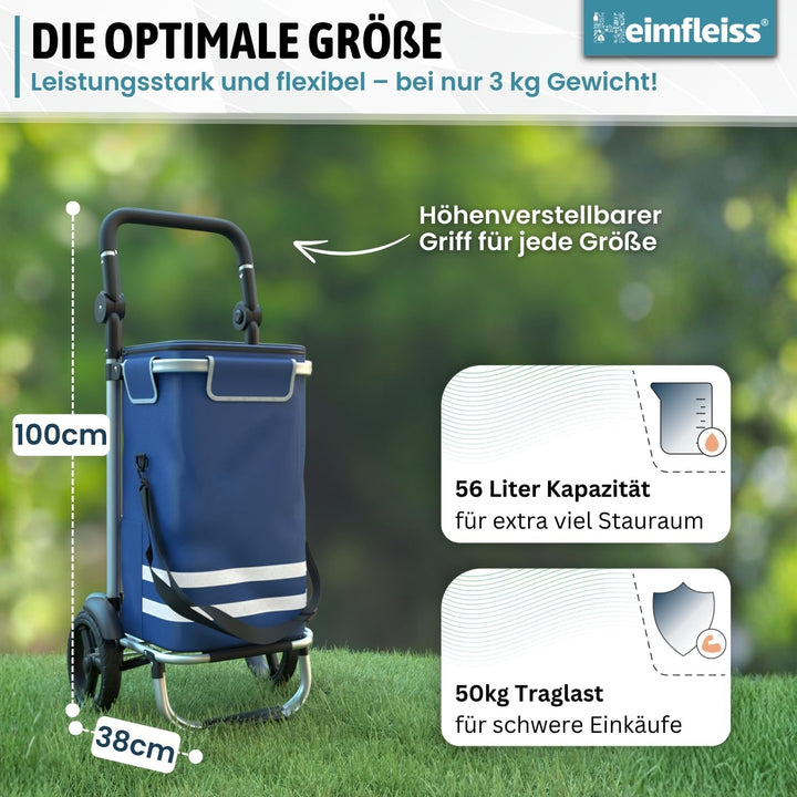 Heimfleiss® Einkaufswagen klappbar mit 56L Volumen | Einkaufstrolley klappbar mit 50kg Traglast | Le