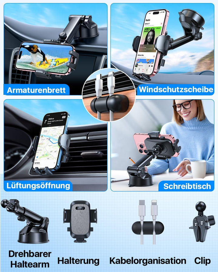 HTU 2026【Militär-Klasse】 Handyhalterung Auto【Stärkste Saugnapf & Lüftung】 4 in 1 Handy Halterung Aut