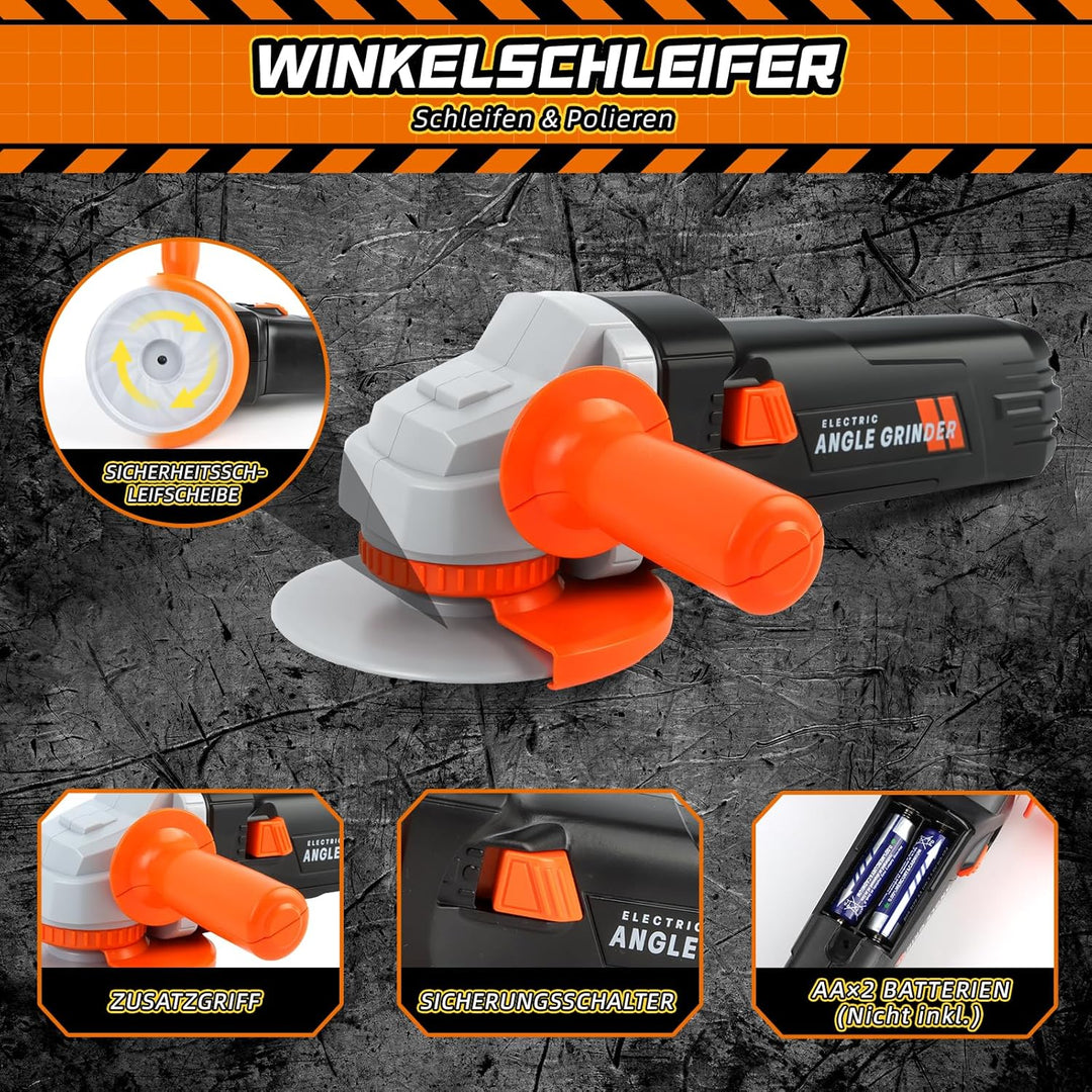 Werkzeugkoffer Kinder, Werkzeug Set Kinder mit MotorsäGe & Elektrische Bohrmaschine & Winkelschleife