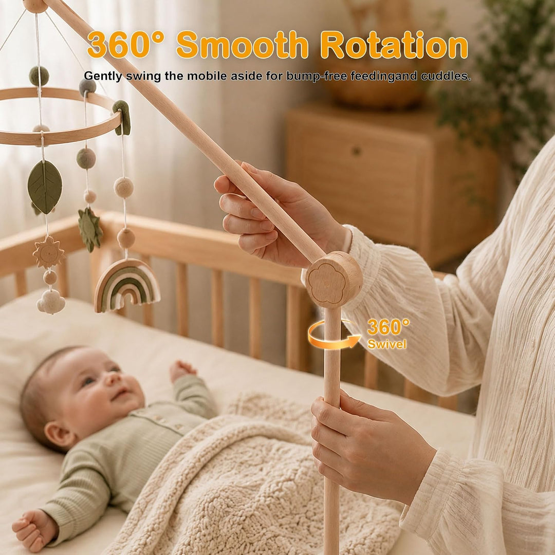 Mobile Halterung Holz für Babybett und Wickeltisch, 360° Drehbar | Höhenverstellbarer Abnehmbar, Mob
