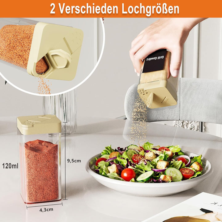 Gewürzgläser Eckig Set mit Deckel [32 x 120ml], 120 Etiketten | Luftdichte Gewürzstreuer mit Streuei