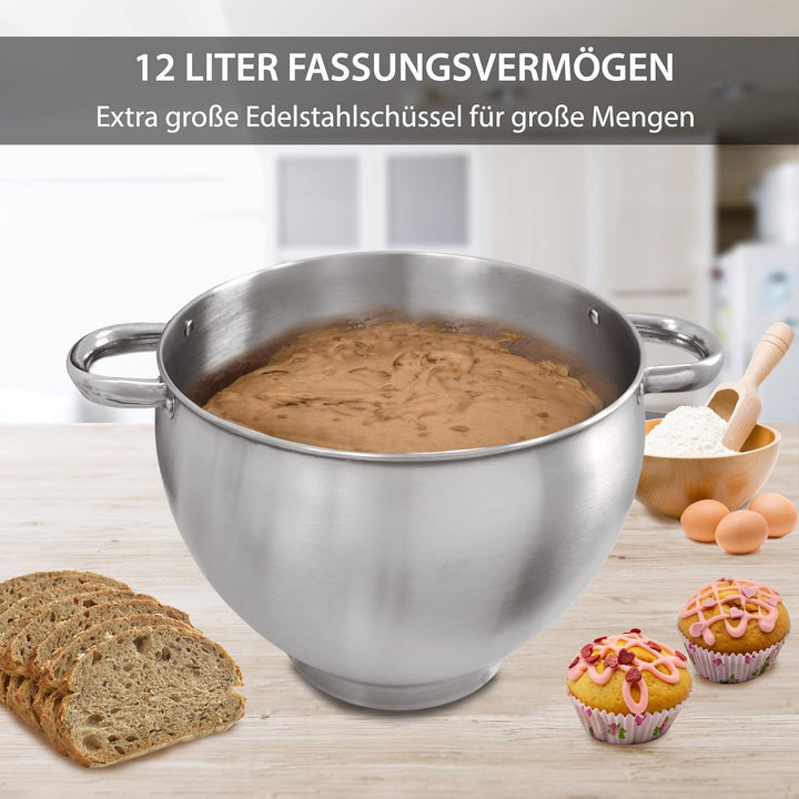 Syntrox Germany KM-2000W de Luxe Paris Küchenmaschine Knetmaschine Mixer Fleischwolf, Edelstahl-Behä