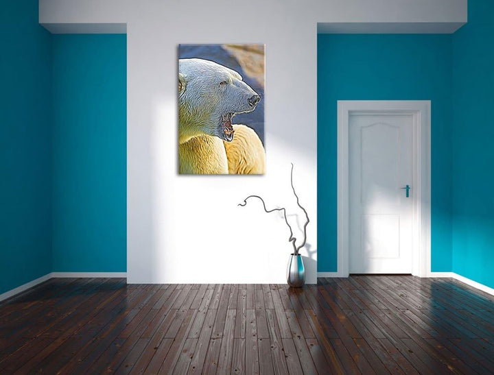 brüllender Eisbär Deluxe Format: 100x70 cm auf Leinwand, XXL riesige Bilder fertig gerahmt mit Keilr