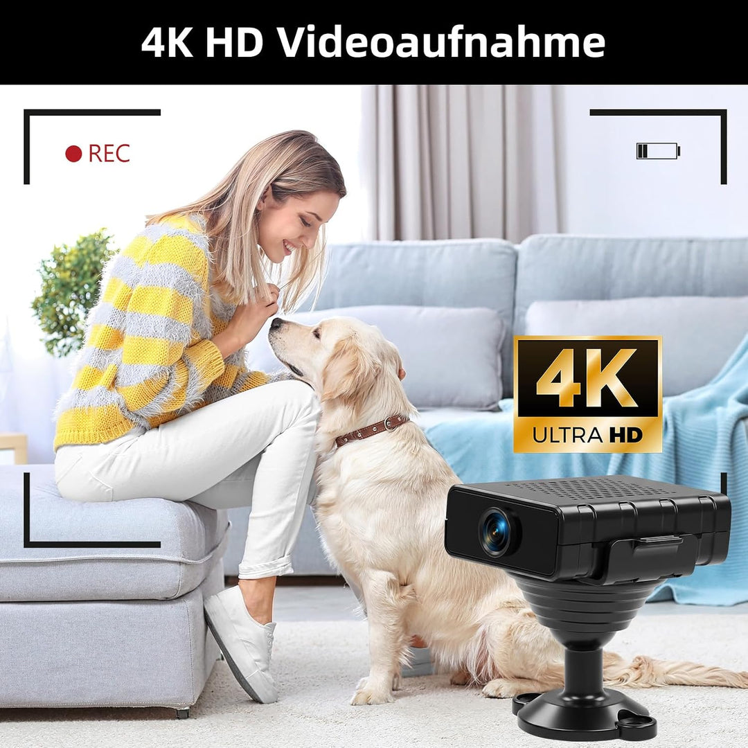 JAXION 4K Mini Überwachungskamera Innen WLAN,Kamera Live Übertragung Handy | Lange Standby Akku Kame