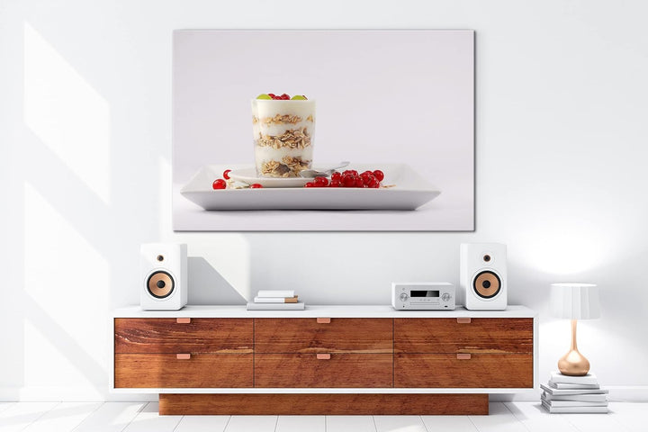 deyoli gesundes Müsli Frühstück im Format: 80x60 als Leinwandbild, Motiv fertig gerahmt auf Echtholz