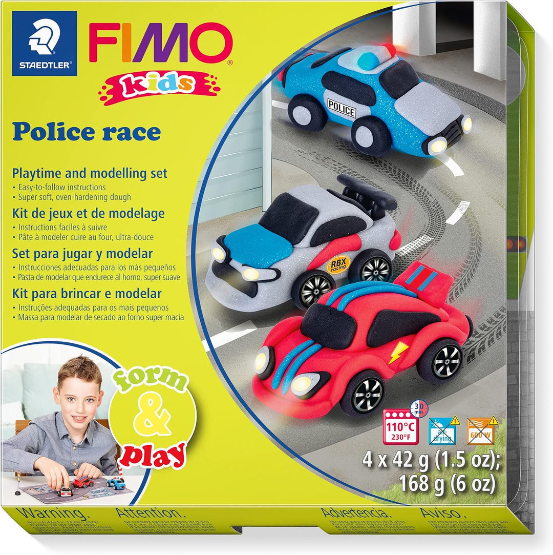 STAEDTLER 8034 29 LZ FIMO Kids Form&Play Playtime & Modeling Polymer Clay Set - Police Race (4 Blöck