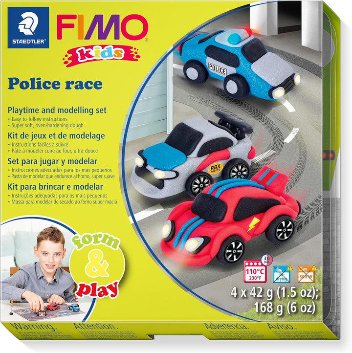 STAEDTLER 8034 29 LZ FIMO Kids Form&Play Playtime & Modeling Polymer Clay Set - Police Race (4 Blöck