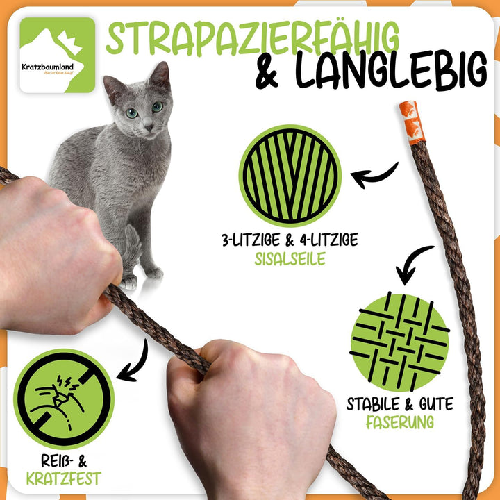 Kratzbaumland Premium-Sisalseil braun 8 mm, braunes Sisalseil für Kratzbäume (versch. Längen) (100 M