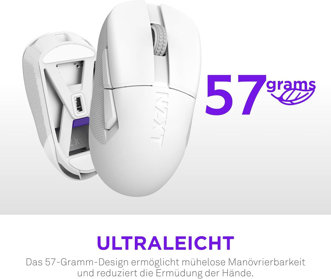 NZXT Gamingmaus Lift Elite Wireless – Ultraleicht: 57 g – Abfragerate 4K / 8K, optische Schalter, op