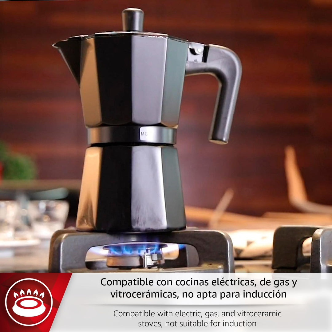 Magefesa Kenia Noir - Espressokocher Schwarz 9 Tassen, Emailliertes Aluminium, Für Gas, Glaskeramik-