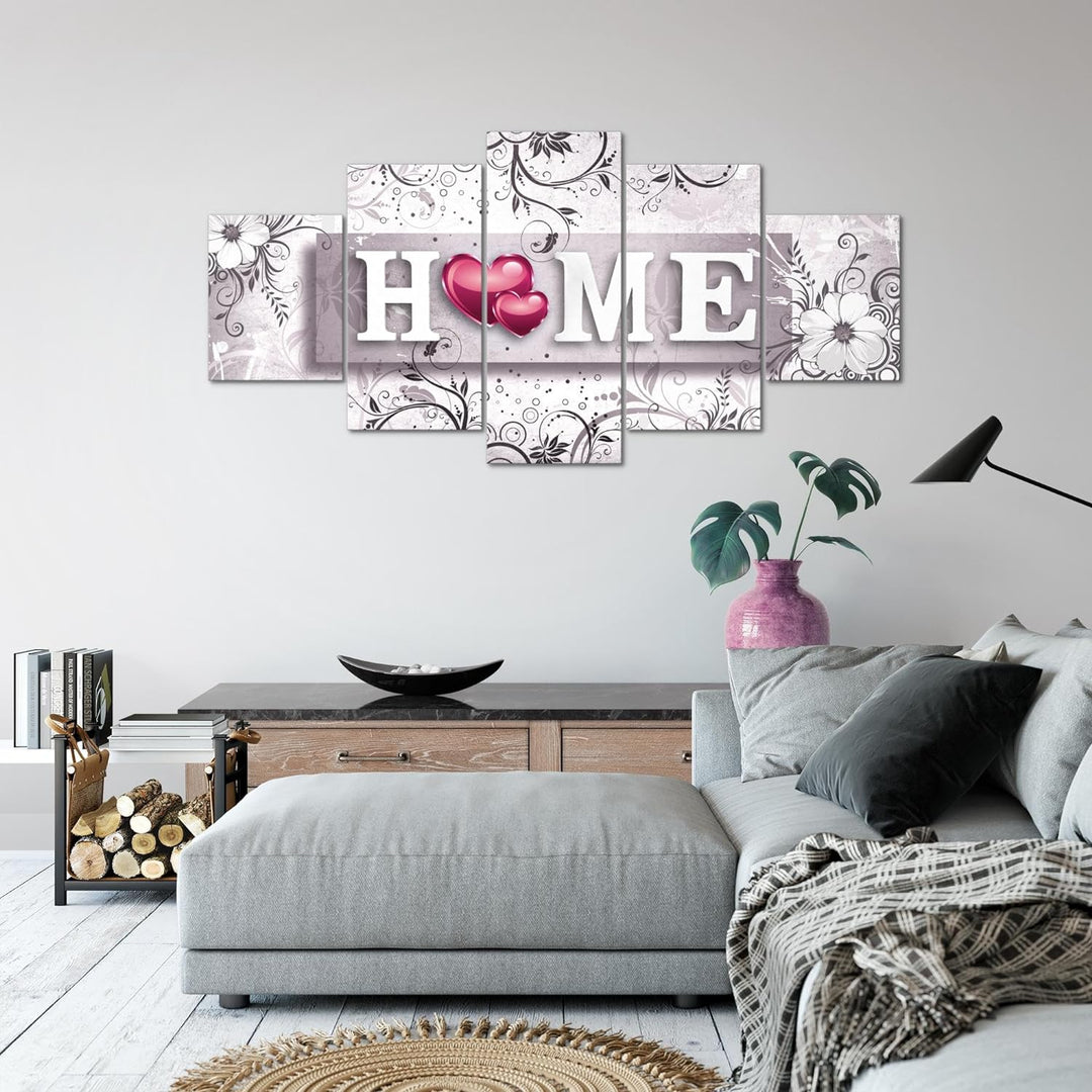 Runa Art Wandbilder Home 5 Teilig Bild auf Vlies Leinwand Deko Wohnzimmer Mit Spruch Grau Rosa 03095