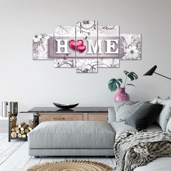 Runa Art Wandbilder Home 5 Teilig Bild auf Vlies Leinwand Deko Wohnzimmer Mit Spruch Grau Rosa 03095